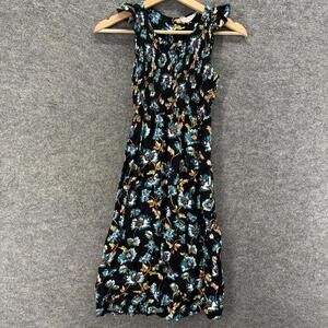 Angie Dress Girls M Medium Black Floral Maxi Long Sleeveless Button Casual